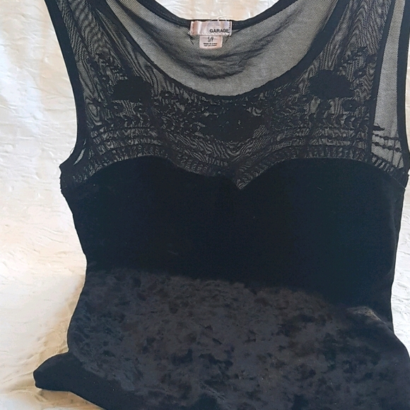 Garage embroidered mesh velvet crop top - Picture 2 of 10